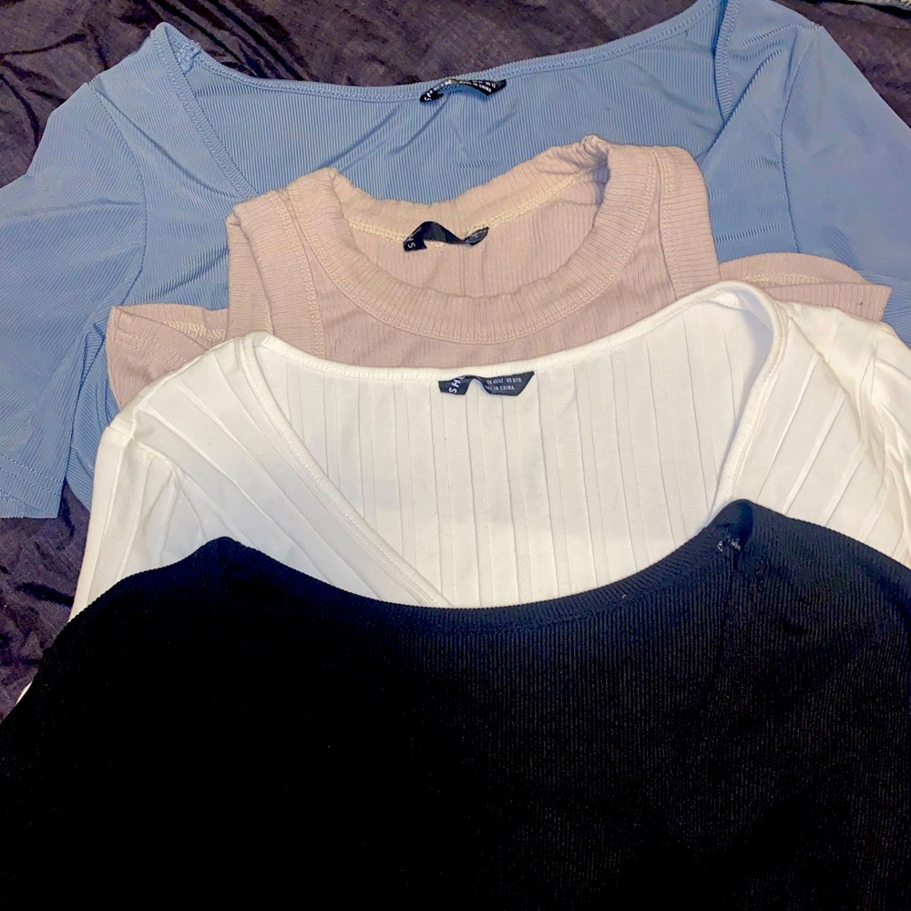 4 SHEIN tops Black and Tan top only worn once blue and white top never worn